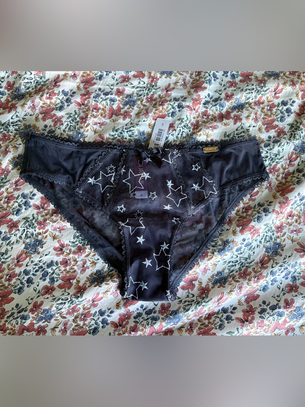 Adore Me Black Star-Embroidered Bikini Panty